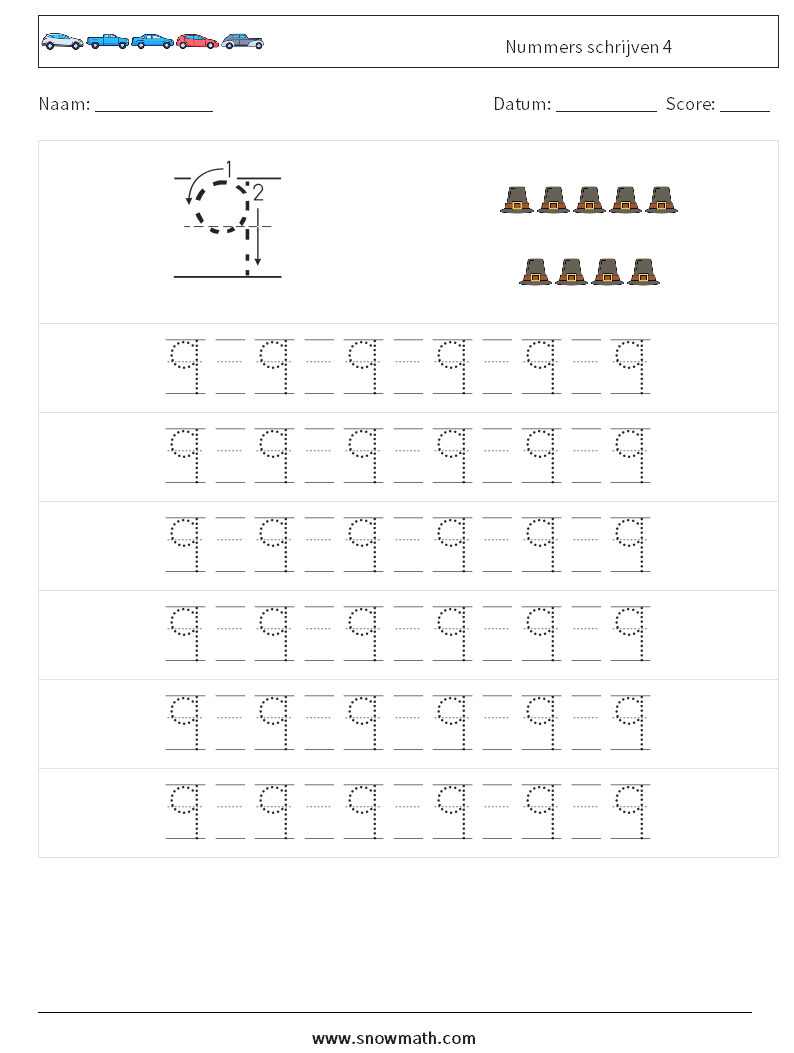 Nummers schrijven 4 Wiskundige werkbladen 17