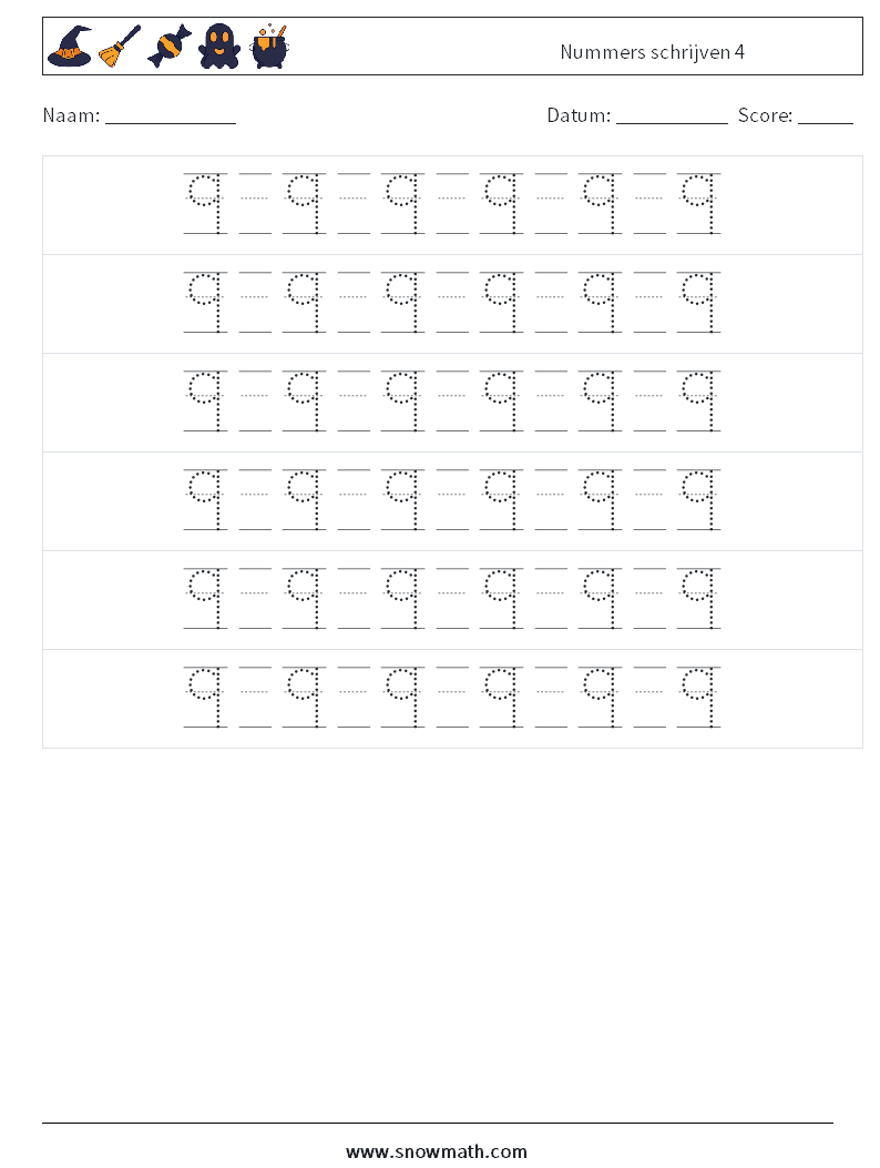 Nummers schrijven 4 Wiskundige werkbladen 18