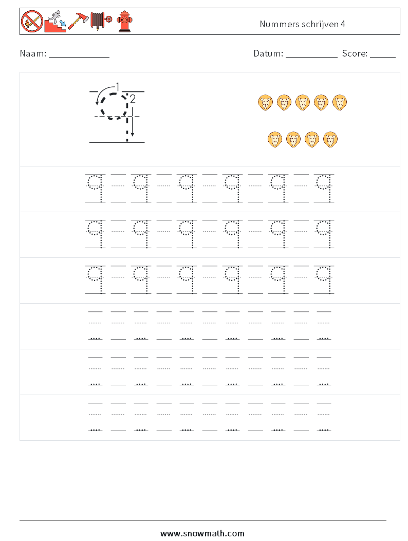 Nummers schrijven 4 Wiskundige werkbladen 19