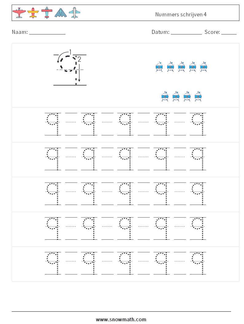 Nummers schrijven 4 Wiskundige werkbladen 21