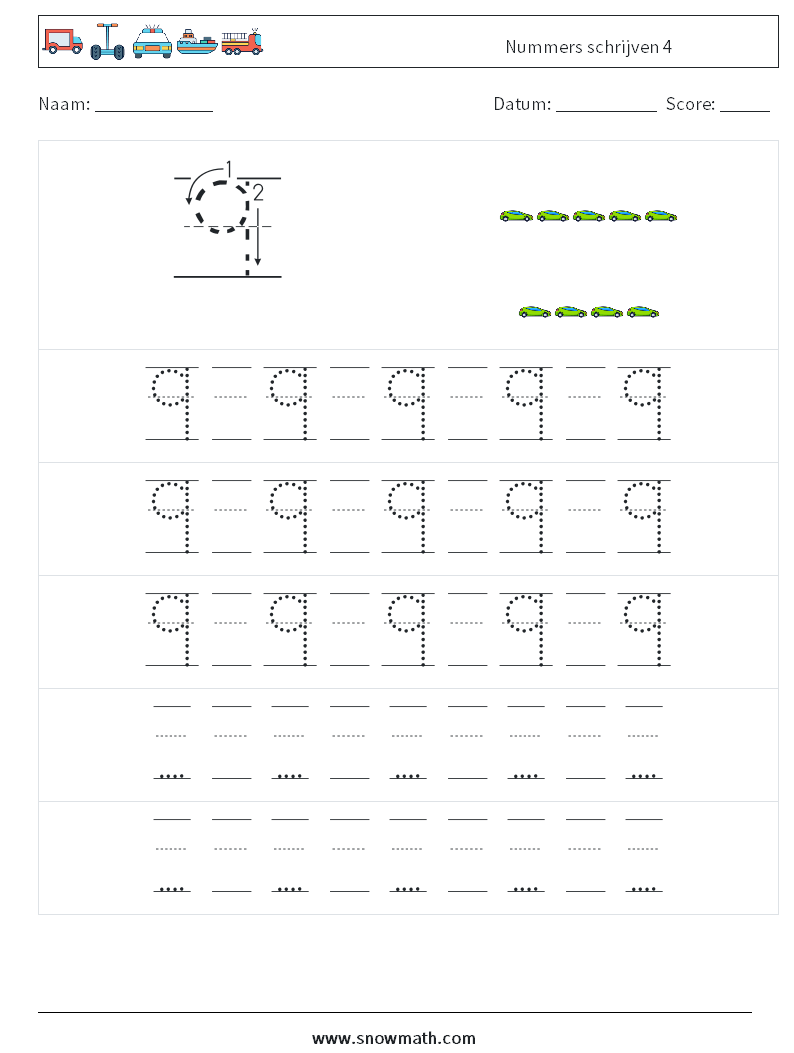 Nummers schrijven 4 Wiskundige werkbladen 23