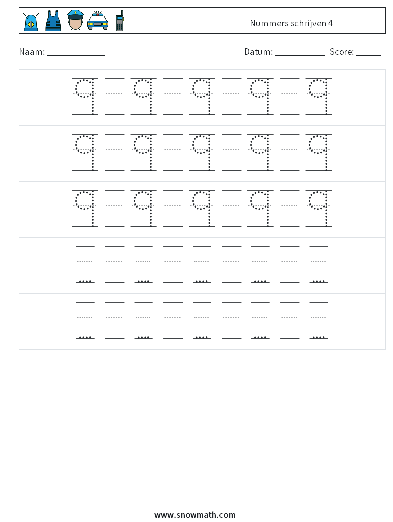 Nummers schrijven 4 Wiskundige werkbladen 24