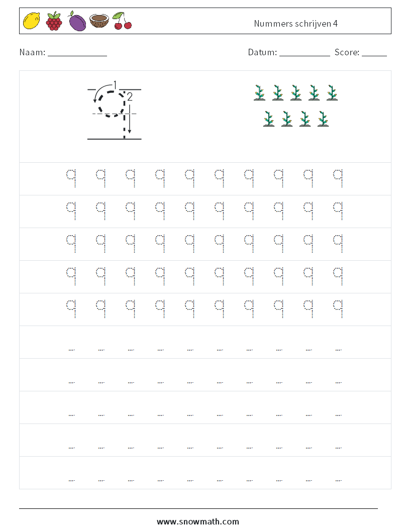 Nummers schrijven 4 Wiskundige werkbladen 3