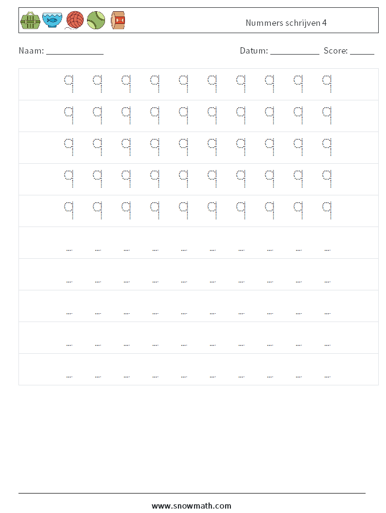 Nummers schrijven 4 Wiskundige werkbladen 4