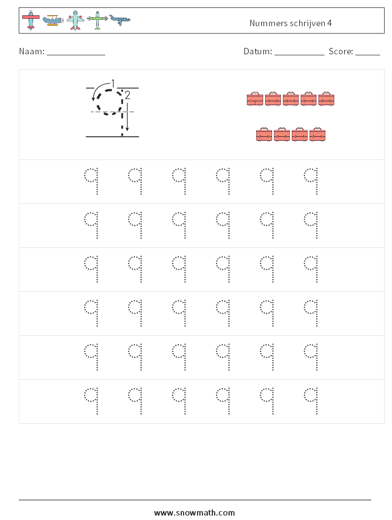 Nummers schrijven 4 Wiskundige werkbladen 5