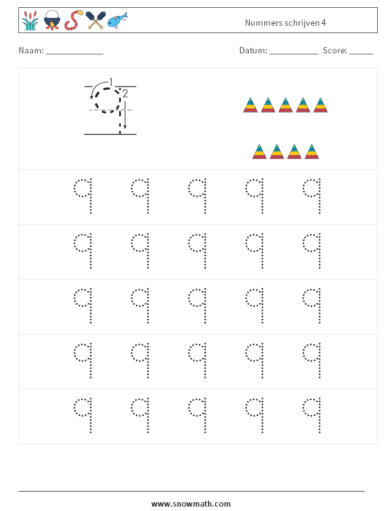 Nummers schrijven 4 Wiskundige werkbladen 9