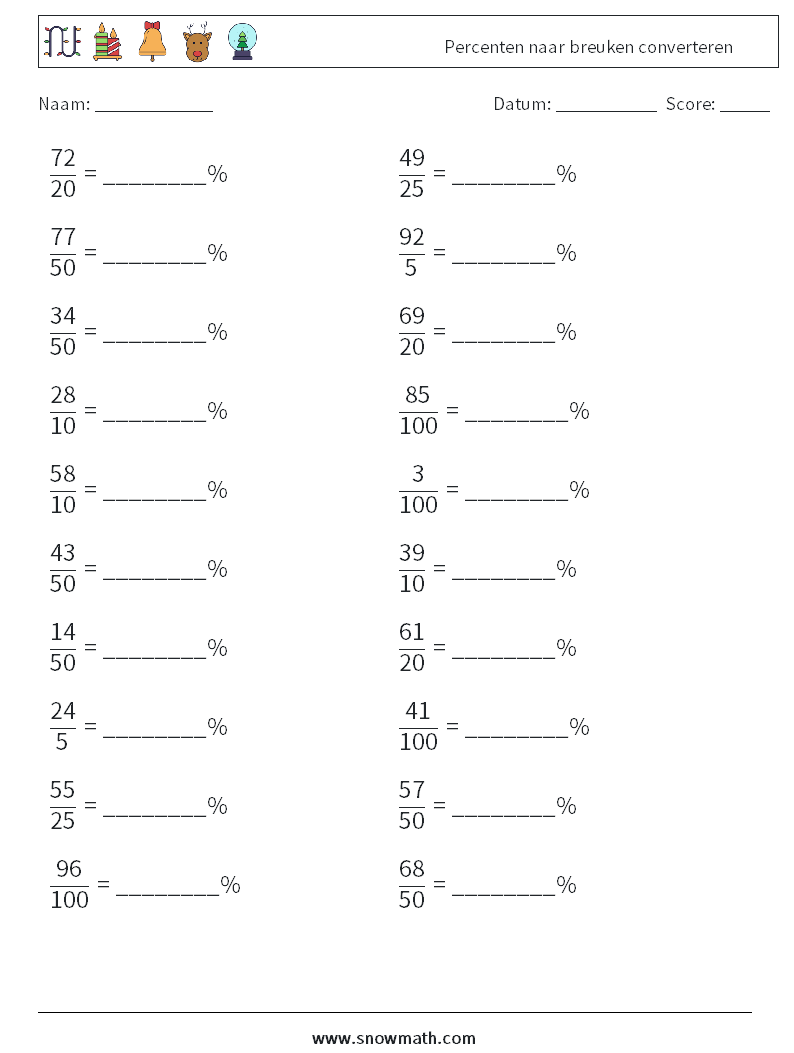 Percenten naar breuken converteren