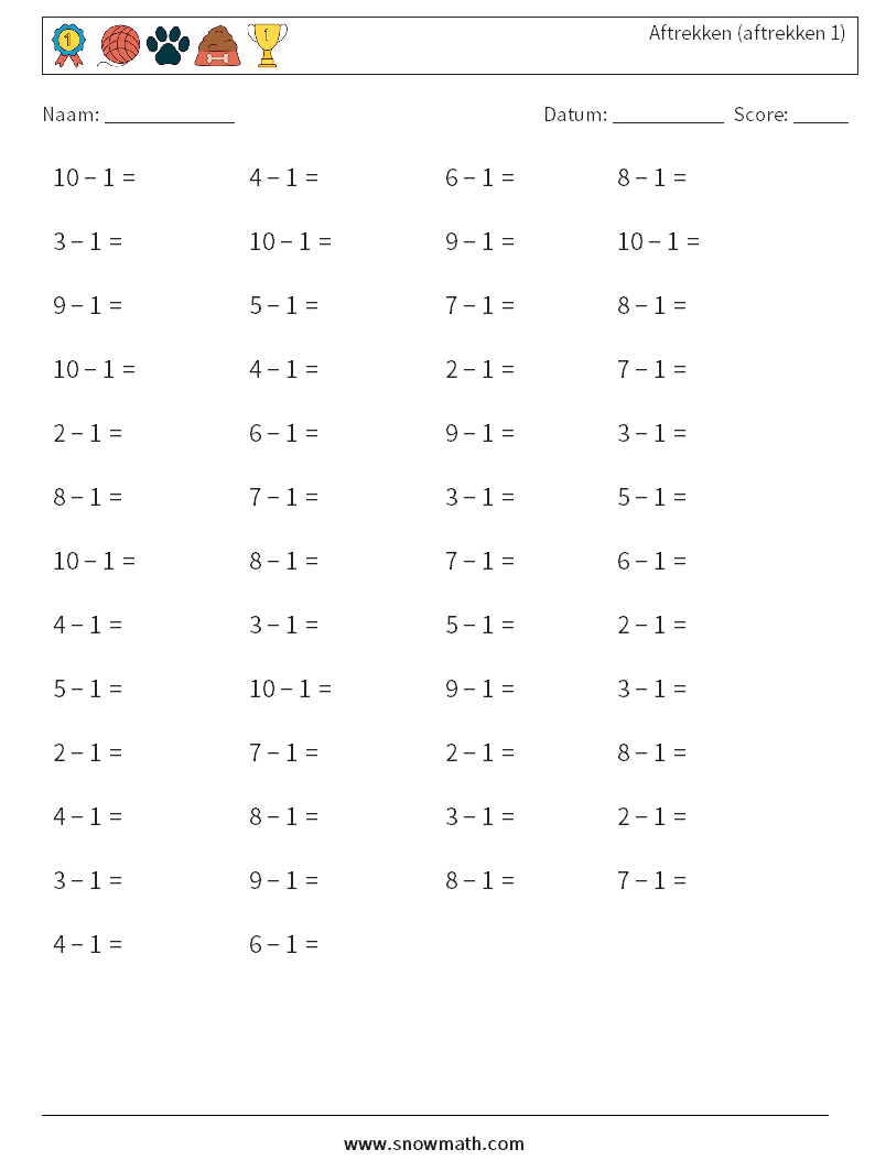 (50) Aftrekken (aftrekken 1)