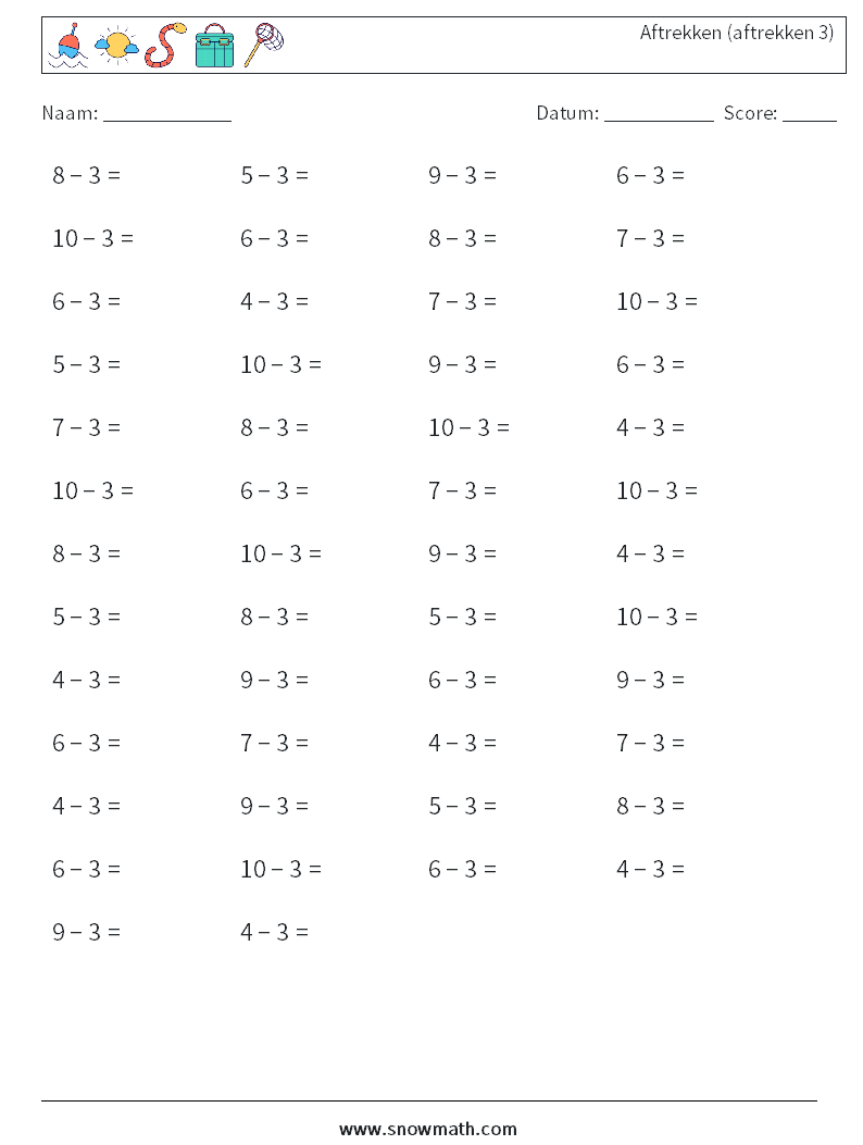 (50) Aftrekken (aftrekken 3)