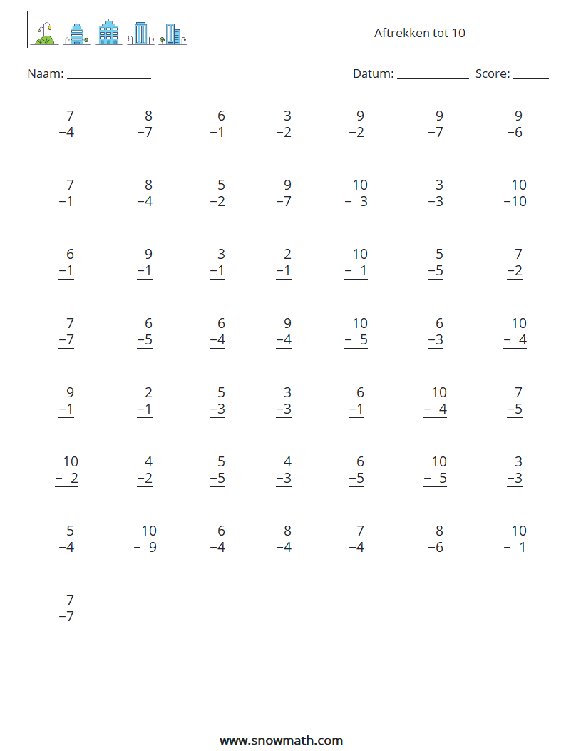 (50) Aftrekken tot 10