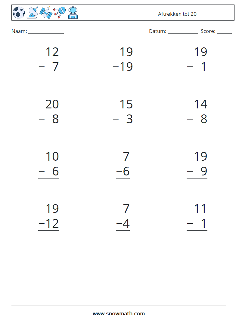 (12) Aftrekken tot 20