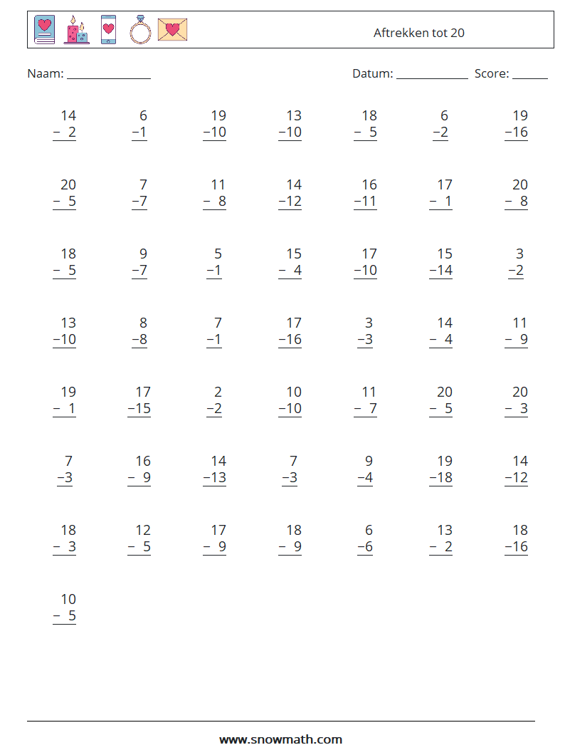 (50) Aftrekken tot 20