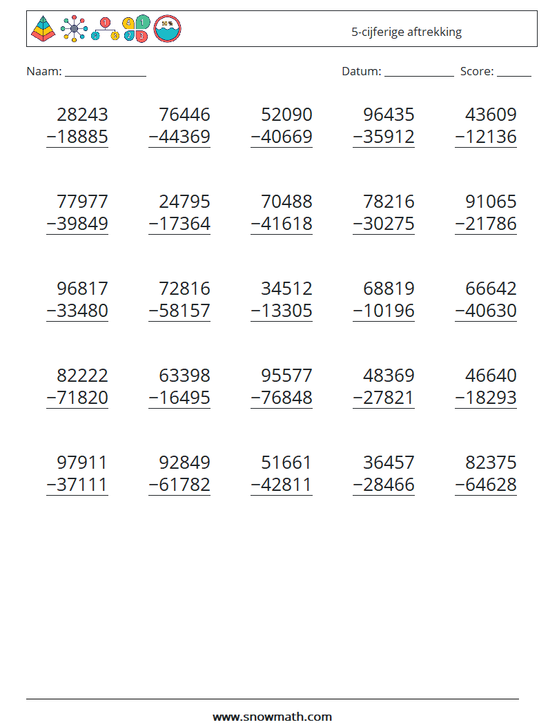 (25) 5-cijferige aftrekking