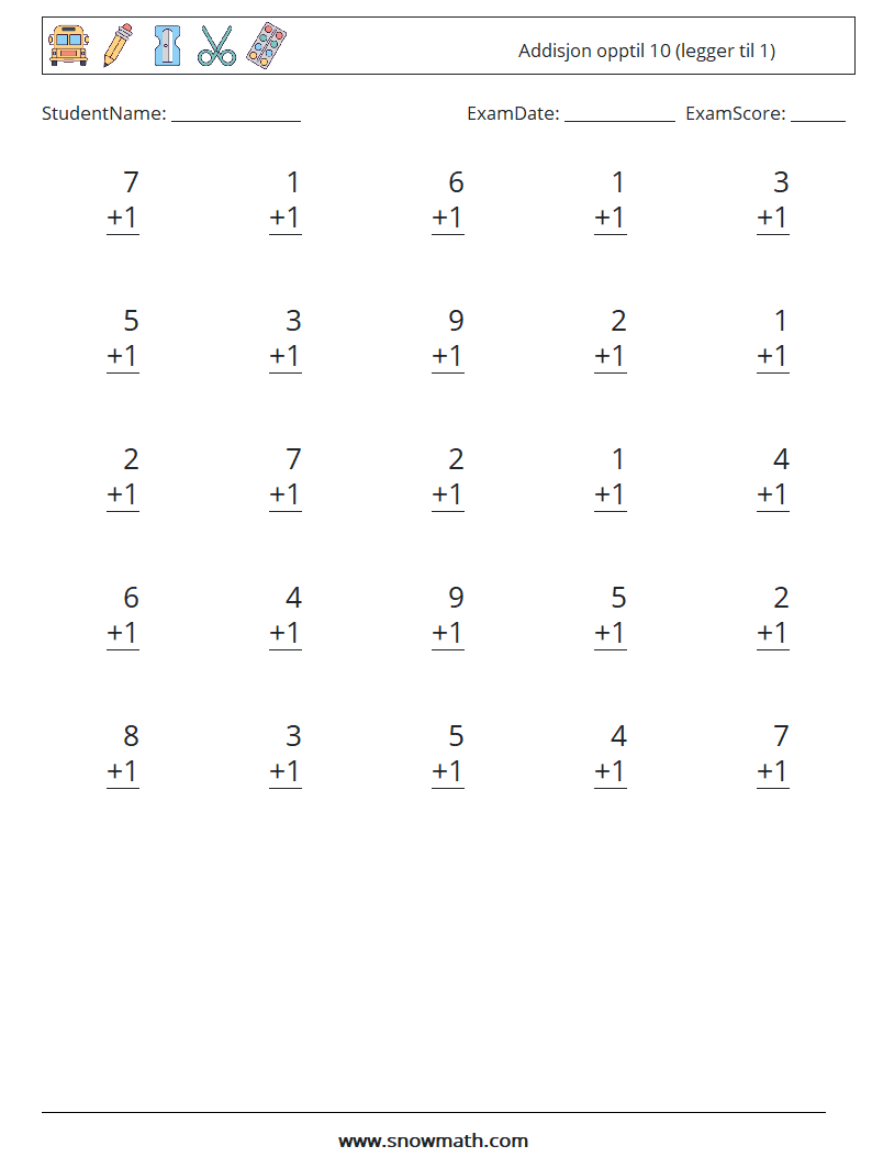 (25) Addisjon opptil 10 (legger til 1)