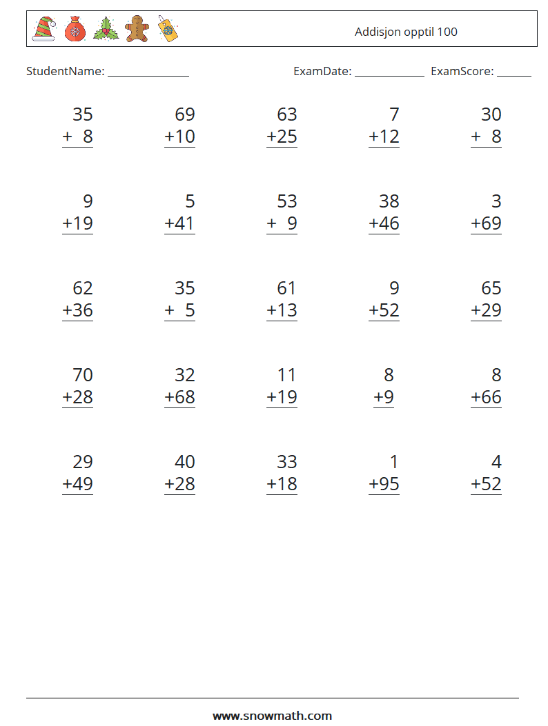 (25) Addisjon opptil 100 MathWorksheets 18