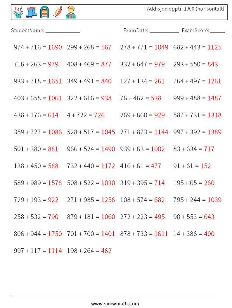 (50) Addisjon opptil 1000 (horisontalt) MathWorksheets 1 QuestionAnswer