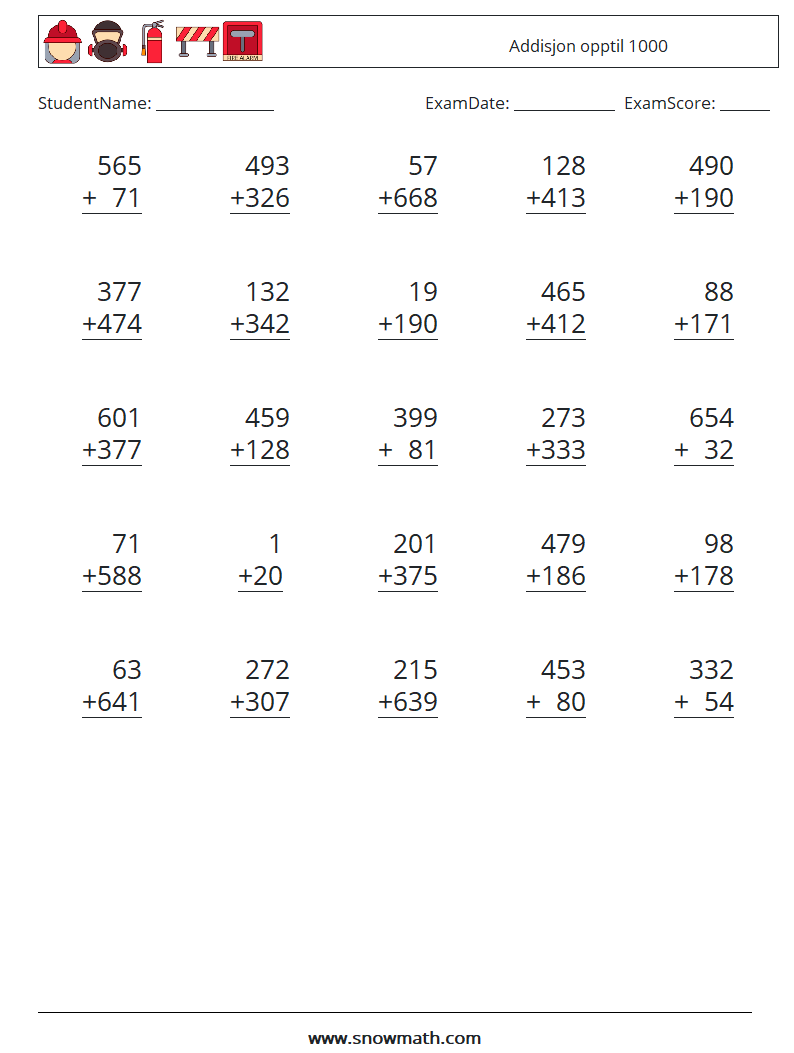 (25) Addisjon opptil 1000 MathWorksheets 11