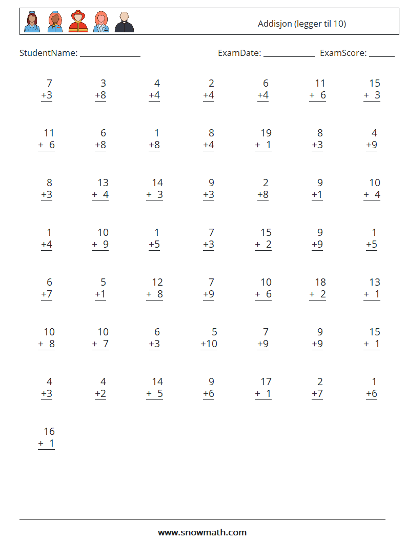 (50) Addisjon (legger til 10)