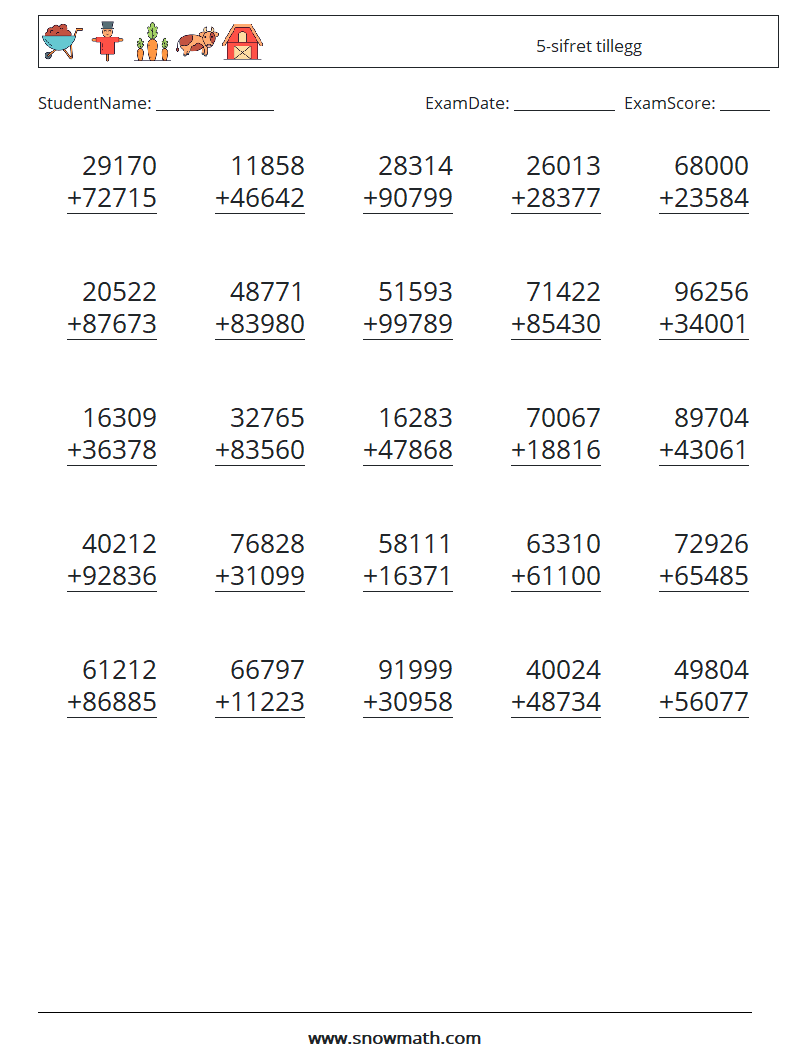 (25) 5-sifret tillegg MathWorksheets 13