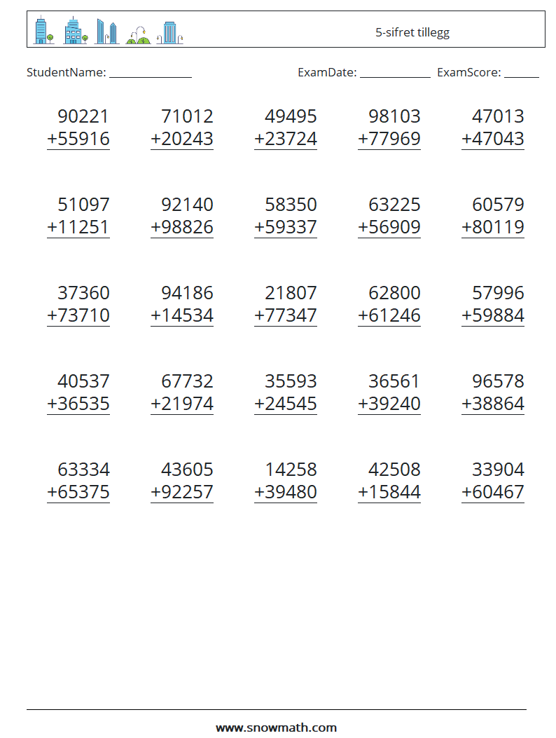 (25) 5-sifret tillegg MathWorksheets 14