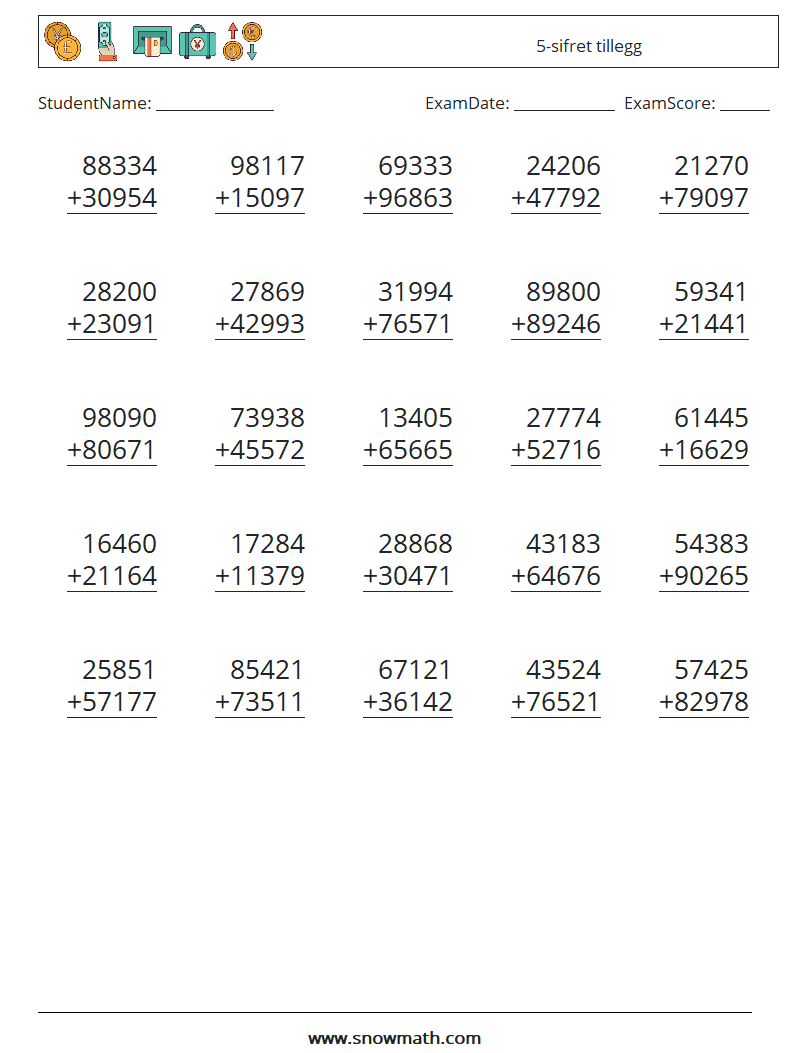 (25) 5-sifret tillegg MathWorksheets 18