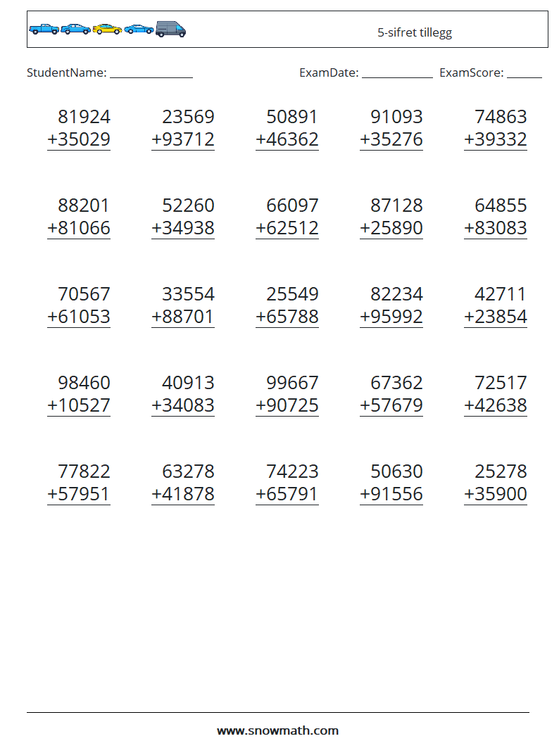 (25) 5-sifret tillegg MathWorksheets 4