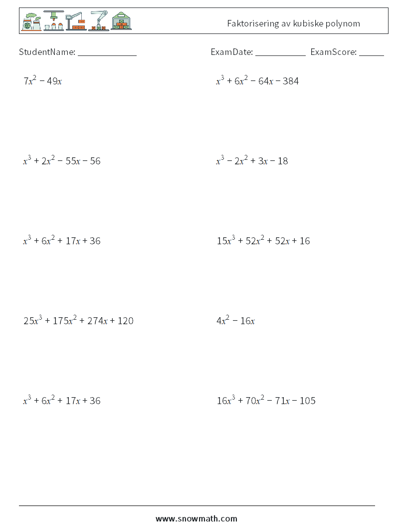 Faktorisering av kubiske polynom MathWorksheets 4