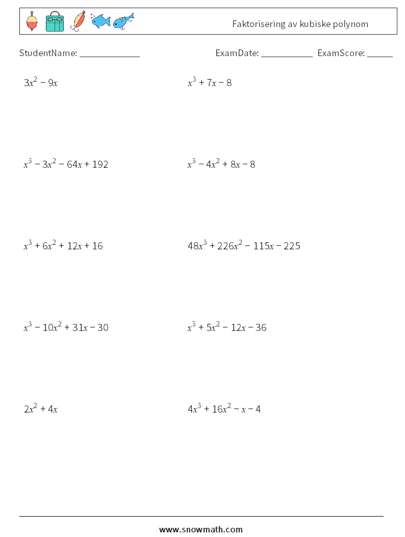 Faktorisering av kubiske polynom MathWorksheets 9