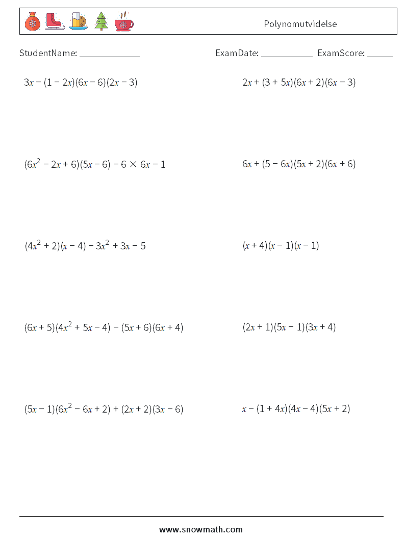 Polynomutvidelse MathWorksheets 1