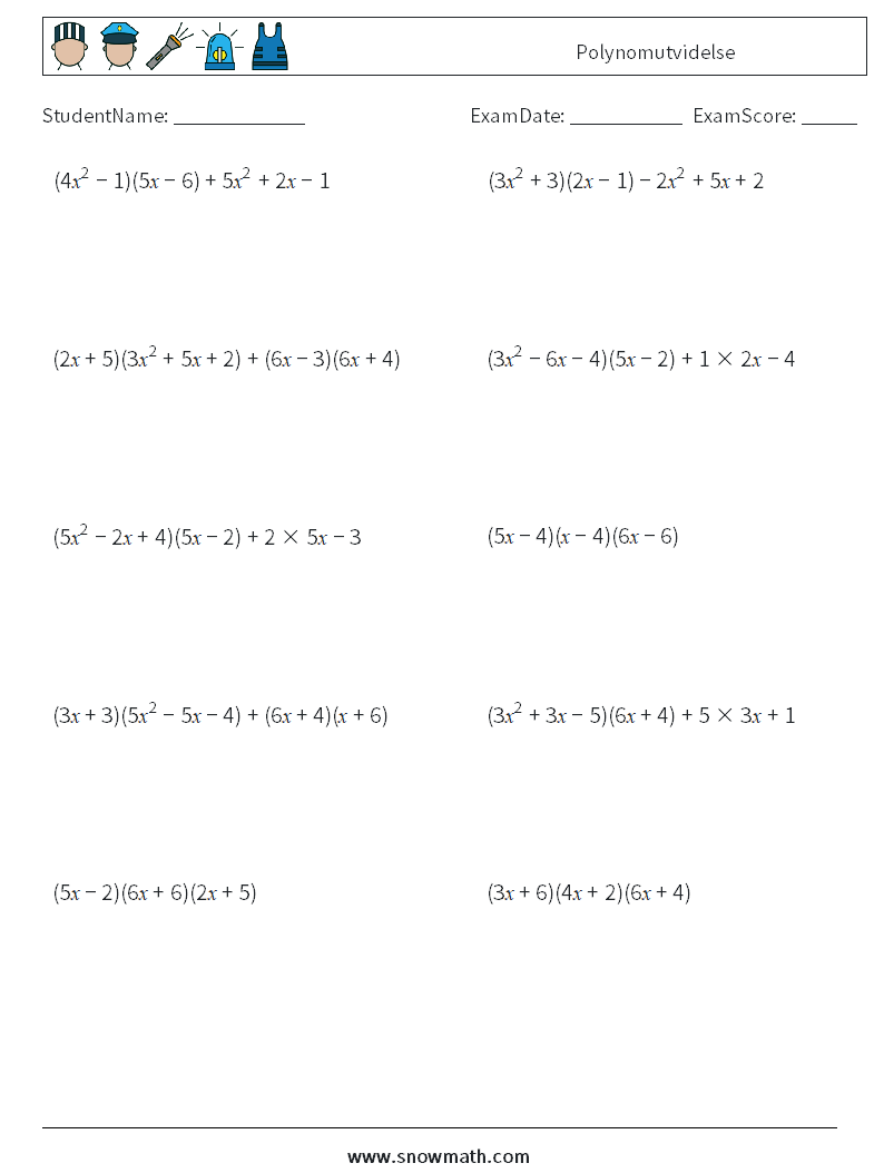 Polynomutvidelse MathWorksheets 6