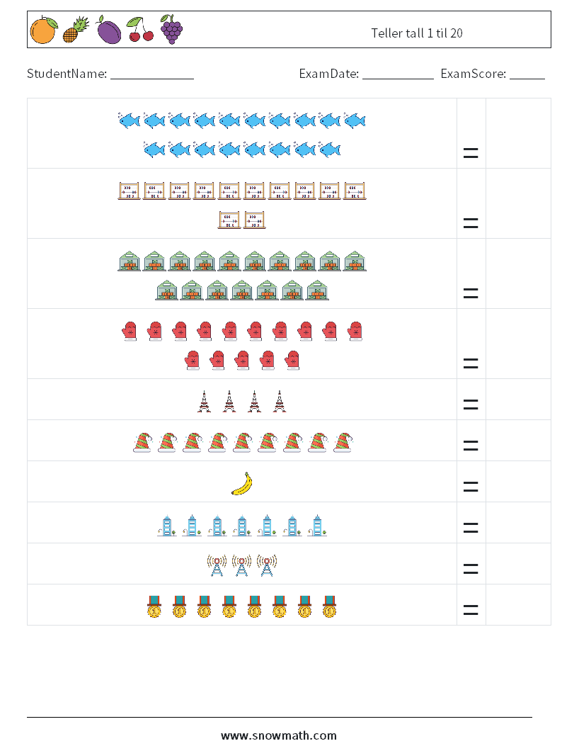 Teller tall 1 til 20 MathWorksheets 18