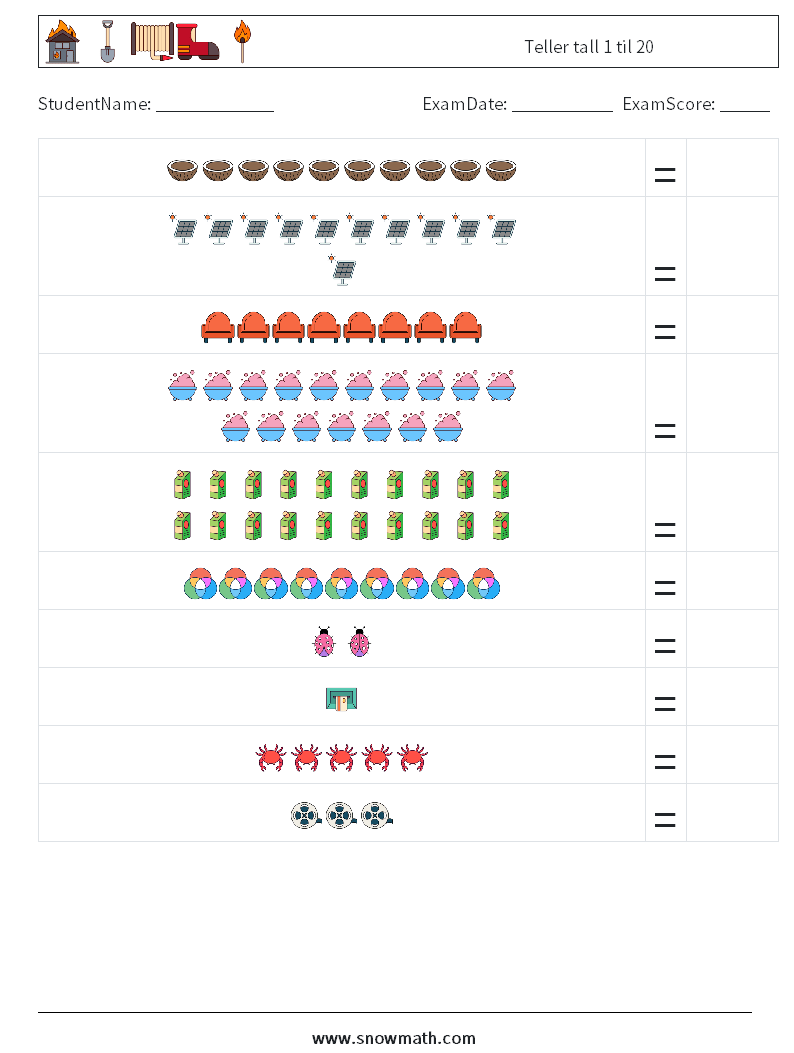Teller tall 1 til 20 MathWorksheets 5
