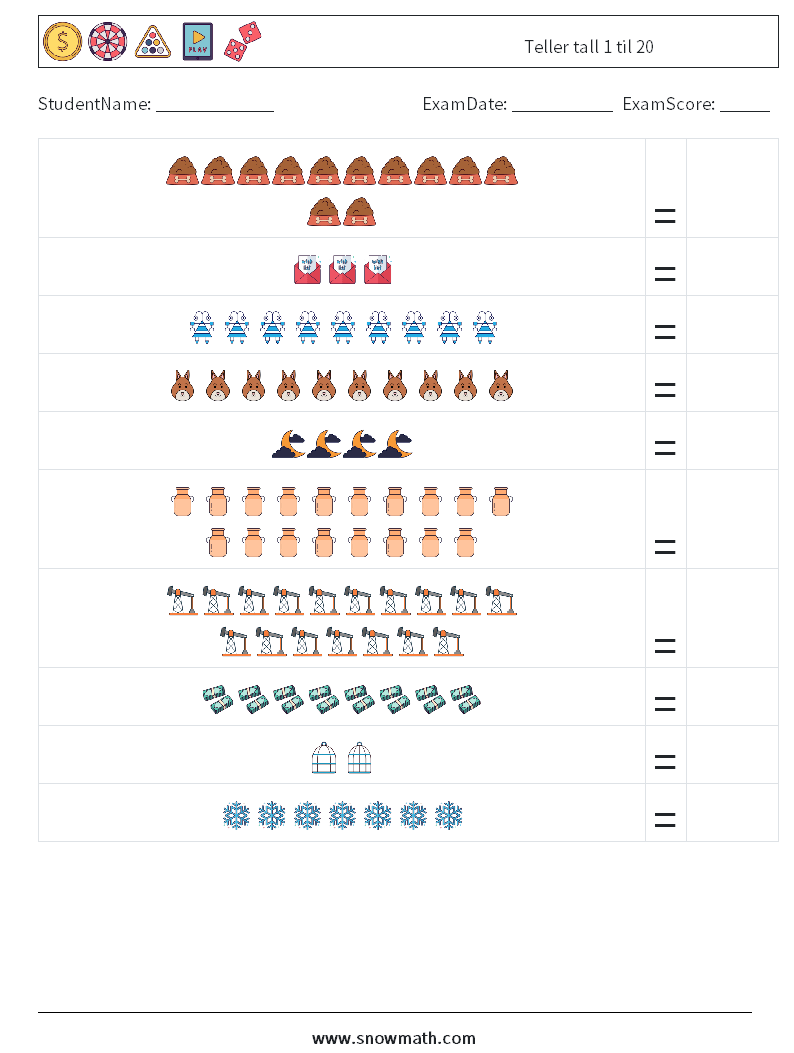 Teller tall 1 til 20 MathWorksheets 6