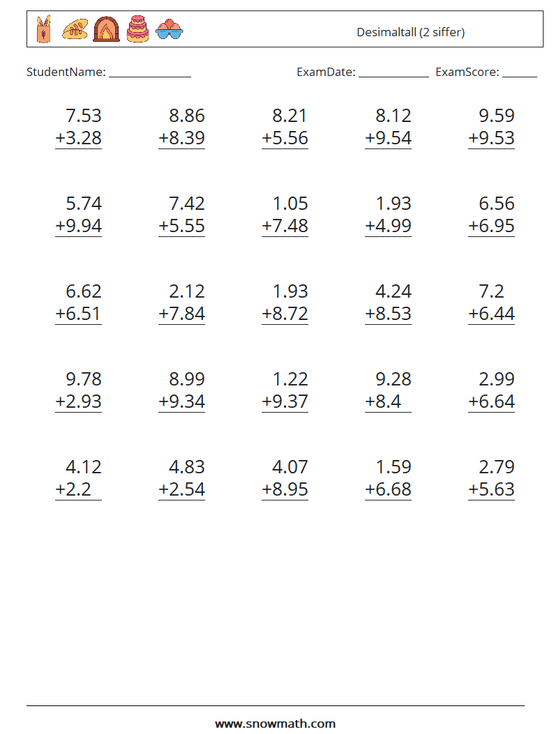 (25) Desimaltall (2 siffer)