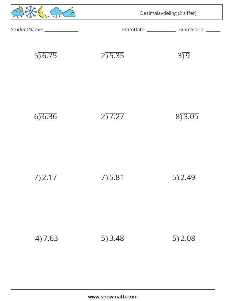 (12) Desimalavdeling (2 siffer) MathWorksheets 10