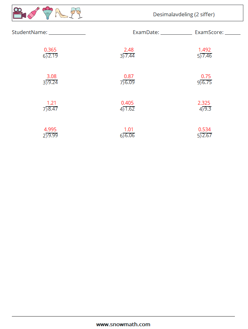 (12) Desimalavdeling (2 siffer) MathWorksheets 14 QuestionAnswer