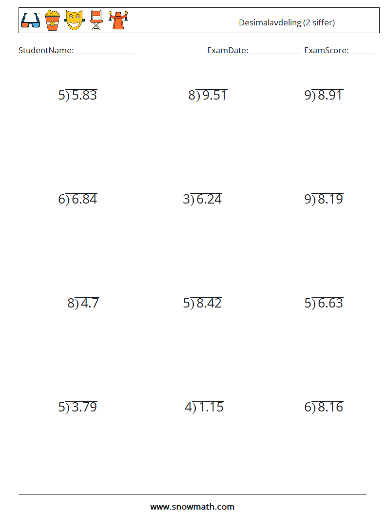 (12) Desimalavdeling (2 siffer) MathWorksheets 15