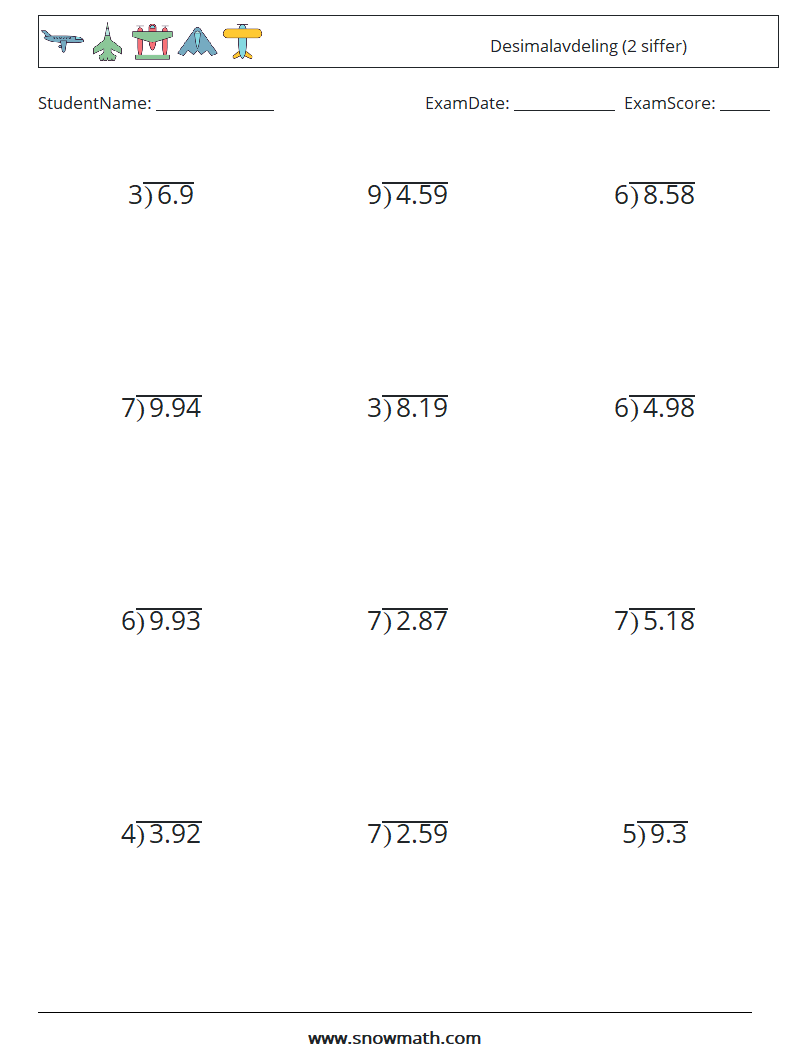 (12) Desimalavdeling (2 siffer) MathWorksheets 16