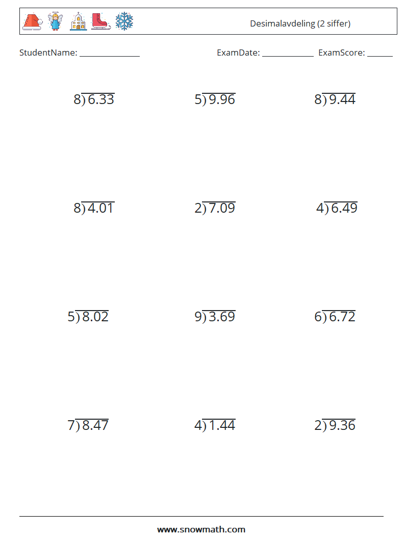 (12) Desimalavdeling (2 siffer) MathWorksheets 18