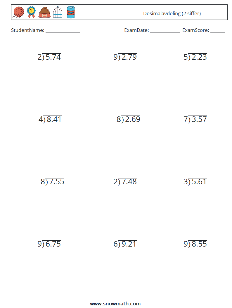 (12) Desimalavdeling (2 siffer) MathWorksheets 2