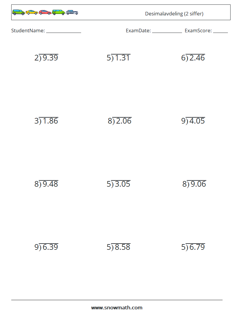 (12) Desimalavdeling (2 siffer) MathWorksheets 4