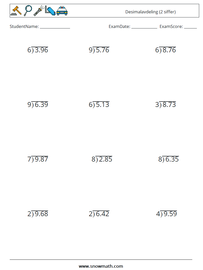 (12) Desimalavdeling (2 siffer) MathWorksheets 6