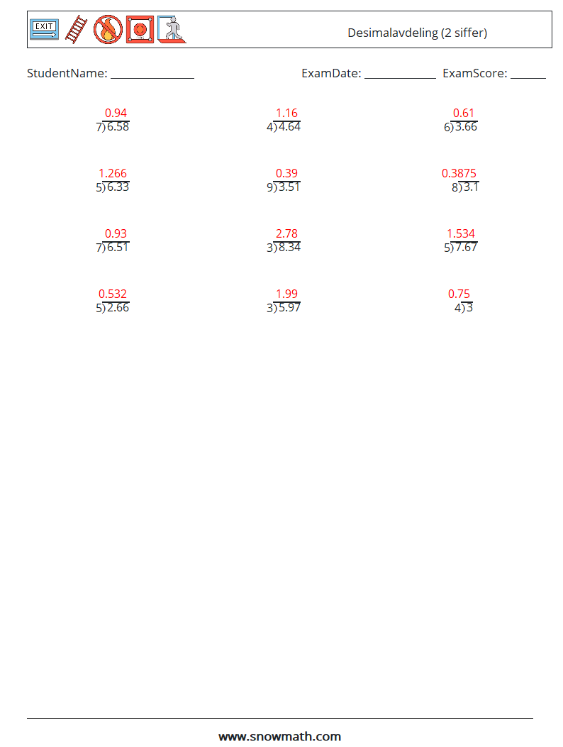 (12) Desimalavdeling (2 siffer) MathWorksheets 7 QuestionAnswer