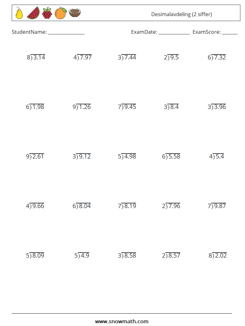 (25) Desimalavdeling (2 siffer) MathWorksheets 10