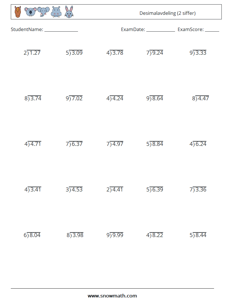 (25) Desimalavdeling (2 siffer) MathWorksheets 16