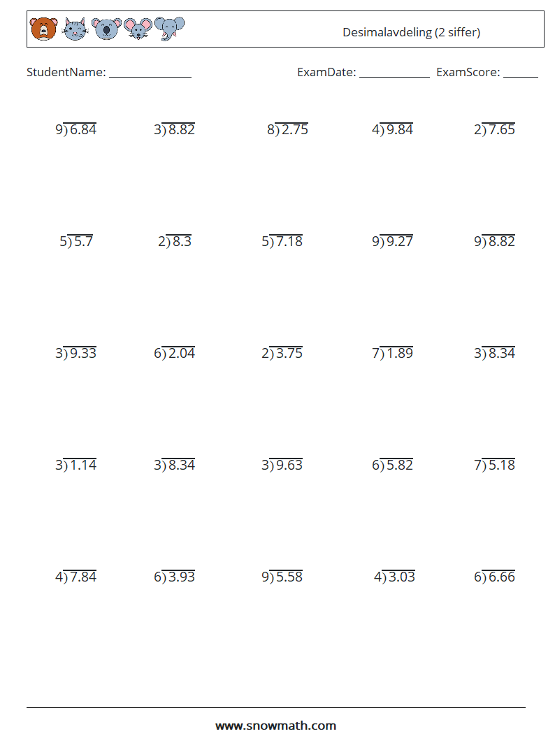 (25) Desimalavdeling (2 siffer) MathWorksheets 5