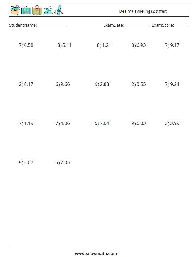 (25) Desimalavdeling (2 siffer) MathWorksheets 9