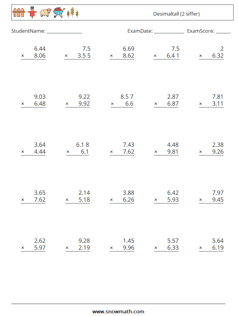 (25) Desimaltall (2 siffer) MathWorksheets 18