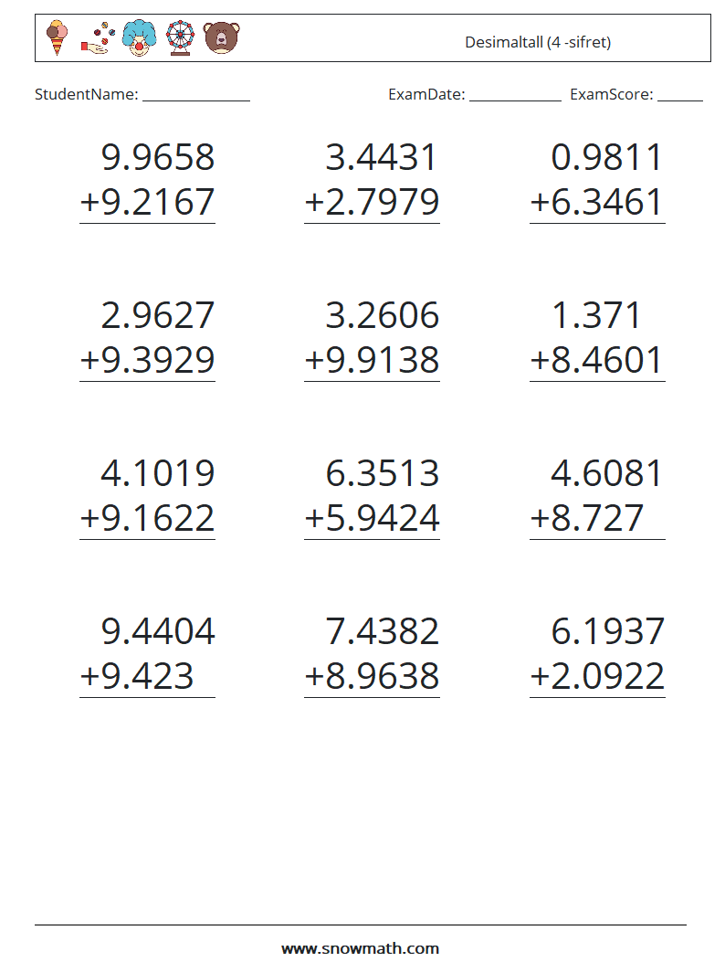 (12) Desimaltall (4 -sifret)