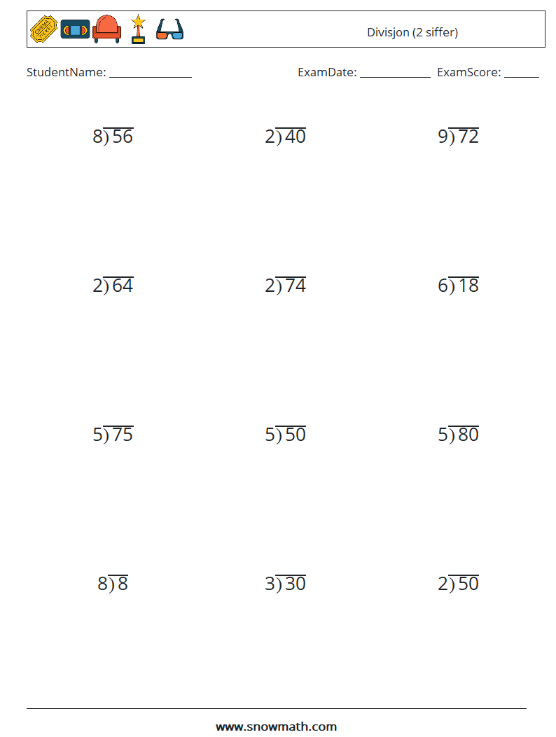 (12) Divisjon (2 siffer) MathWorksheets 17